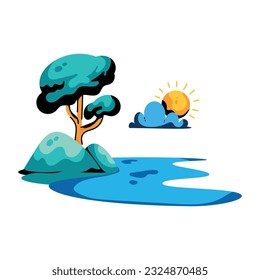 A flat icon of river landscape 