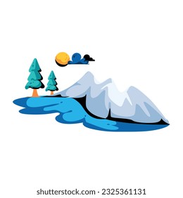 Flat icon of river scenery 