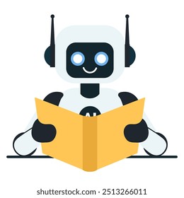 Icono plano del robot que lee un libro aislado en fondo transparente