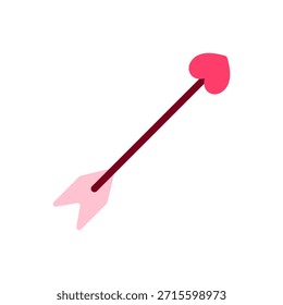 Icono plano de una flecha romántica con una punta brillante en forma de corazón. Perfecto para temas de San Valentín, mensajes de amor, imágenes inspiradas en Cupido y diseños románticos juguetones.