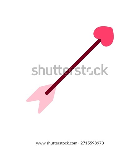 Flat icon of a romantic arrow with a bright heart-shaped tip. Perfect for Valentine's themes, love messages, Cupid-inspired visuals, and playful romantic designs.