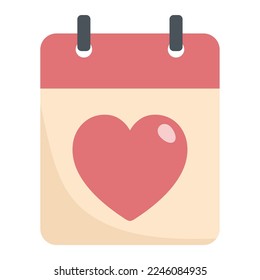 Flat icon for romantic date. St. Valentine's Day, calendar with red heart