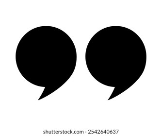 A flat icon with round quotes on a white background. Quotation marks, isolated black vector icon in the form of a comma, quotation marks. Vector EPS 10.