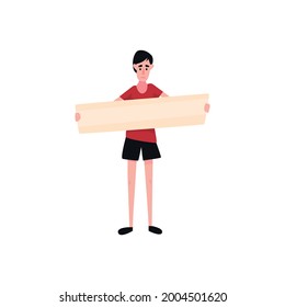 Flat icon with sad protesting man holding blank placard vector illustration