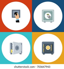 Flat Icon Safe Set Of Coins, Safe, Saving And Other Vector Objects. Also Includes Banking, Strongbox, Closed Elements.
