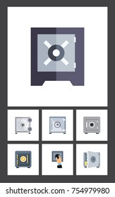 Flat Icon Safe Set Of Locked, Saving, Protection And Other Vector Objects. Also Includes Strongbox, Saving, Banking Elements.