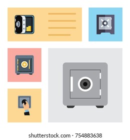 Flat Icon Safe Set Of Protection, Closed, Locked And Other Vector Objects. Also Includes Unlock, Coins, Banking Elements.
