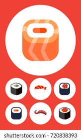 Flat Icon Salmon Set Of Eating, Sashimi, Maki And Other Vector Objects. Also Includes Gourmet, Sushi, Eating Elements.