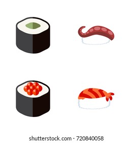 Flat Icon Salmon Set Of Japanese Food, Sashimi, Gourmet And Other Vector Objects. Also Includes Sashimi, Gourmet, Sushi Elements.