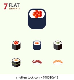 Flat Icon Salmon Set Of Sashimi, Seafood, Salmon Rolls And Other Vector Objects. Also Includes Gourmet, Sashimi, Seafood Elements.