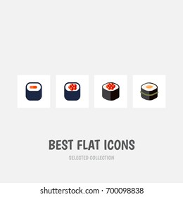 Flat Icon Salmon Set Of Sushi, Eating, Maki And Other Vector Objects. Also Includes Japanese, Maki, Sushi Elements.
