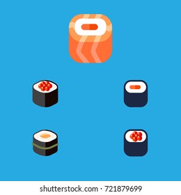 Flat Icon Salmon Set Of Sushi, Japanese Food, Maki And Other Vector Objects. Also Includes Maki, Sushi, Japanese Elements.