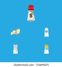 Flat Icon Salt Set Of Flavor, Sodium, Saltshaker And Other Vector Objects. Also Includes Pour, Spice, Sodium Elements.