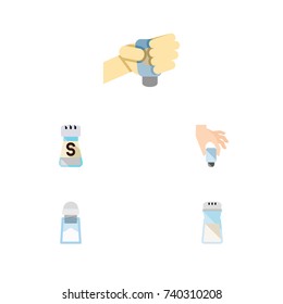 Flat Icon Salt Set Of Flavor, Sodium, Salt And Other Vector Objects. Also Includes Shaker, Flavor, Spicy Elements.