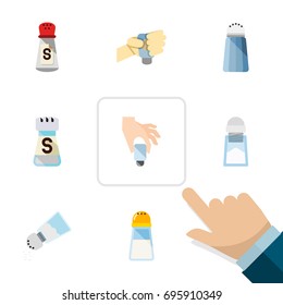 Flat Icon Salt Set Of Pour, Condiment, Sodium And Other Vector Objects. Also Includes Salt, Bottle, Condiment Elements.