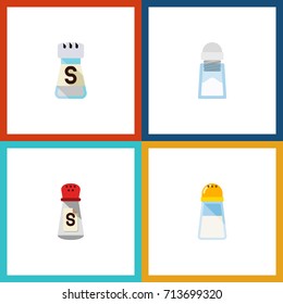 Flat Icon Salt Set Of Saltshaker, Sodium, Shaker And Other Vector Objects. Also Includes Salt, Condiment, Spicy Elements.