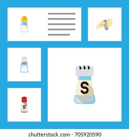 Flat Icon Salt Set Of Sodium, Saltshaker, Spicy And Other Vector Objects. Also Includes Condiment, Pour, Saltshaker Elements.