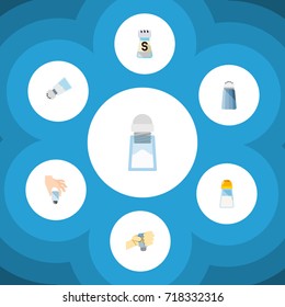 Flat Icon Salt Set Of Spice, Spicy, Shaker And Other Vector Objects. Also Includes Pour, Bottle, Salt Elements.