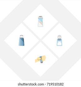 Flat Icon Salt Set Of Spice, Sodium, Flavor And Other Vector Objects. Also Includes Spice, Saltshaker, Bottle Elements.
