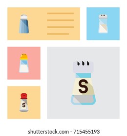 Flat Icon Salt Set Of Salt, Spicy, Saltshaker And Other Vector Objects. Also Includes Spice, Spicy, Shaker Elements.