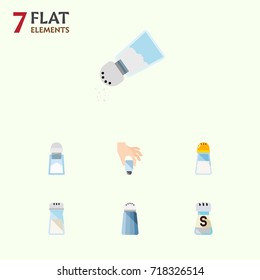 Flat Icon Salt Set Of Spicy, Salt, Shaker And Other Vector Objects.  