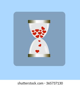 flat icon of sand watch with hearts inside