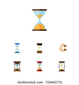 Flat Icon Sandglass Set Of Sand Timer, Minute Measuring, Clock Vector Objects. Also Includes Sandglass, Hourglass, Instrument Elements.
