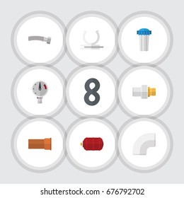Flat Icon Sanitary Set Of Cast, Plastic, Pressure And Other Vector Objects. Also Includes Coiled, Iron, Tank Elements.