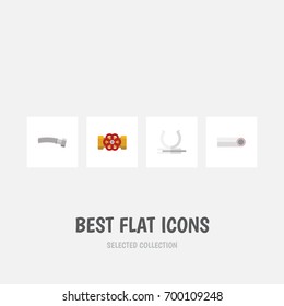 Flat Icon Sanitary Set Of Corrugated Pipe, Drain, Pump Valve And Other Vector Objects. Also Includes Plastic, Valve, Plumbing Elements.