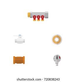 Flat Icon Sanitary Set Of Flange, Pipework, Pipe And Other Vector Objects. Also Includes Manometer, Pipework, Roll Elements.