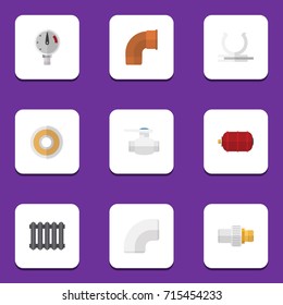 Flat Icon Sanitary Set Of Heater, Pressure, Conduit And Other Vector Objects. Also Includes Plastic, Scale, Water Elements.
