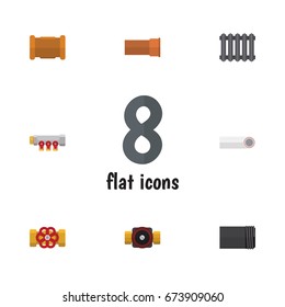 Flat Icon Sanitary Set Of Pipework, Tube, Cast And Other Vector Objects. Also Includes Radiator, Water, Flange Elements.