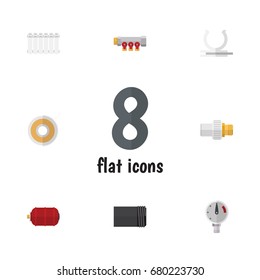 Flat Icon Sanitary Set Of Roll, Radiator, Container And Other Vector Objects. Also Includes Heater, Tape, Roll Elements.