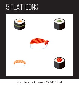 Flat Icon Sashimi Set Of Gourmet, Japanese Food, Salmon Rolls And Other Vector Objects. Also Includes Gourmet, Maki, Food Elements.