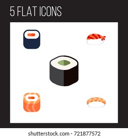 Flat Icon Sashimi Set Of Gourmet, Seafood, Maki And Other Vector Objects. Also Includes Rolls, Sushi, Seafood Elements.