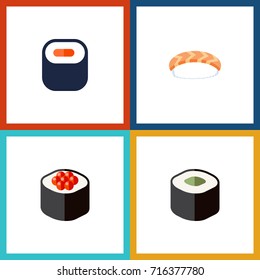 Flat Icon Sashimi Set Of Maki, Salmon Rolls, Japanese Food And Other Vector Objects. Also Includes Maki, Seafood, Rolls Elements.