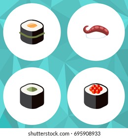 Flat Icon Sashimi Set Of Salmon Rolls, Japanese Food, Sashimi And Other Vector Objects. Also Includes Gourmet, Sashimi, Seafood Elements.