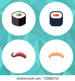 Flat Icon Sashimi Set Of Salmon Rolls, Seafood, Sashimi And Other Vector Objects. Also Includes Seafood, Eating, Sushi Elements.