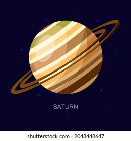 Flat icon of Saturn planet in outer space.
