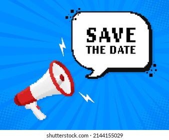 Flat icon with save the date on white background. Pixel style illustration. Isometric vector illustration. Calendar icon