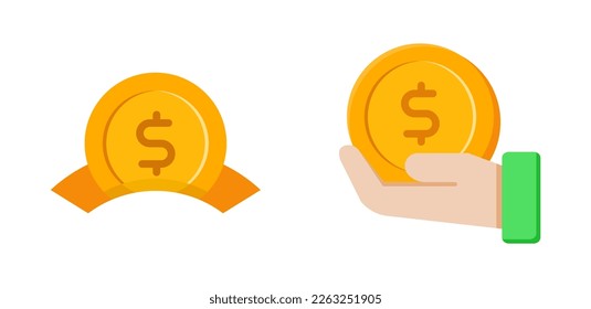 Flat icon saving money, hand, savings coin. vector illustration