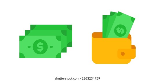 Icono plano ahorrando dinero, cartera, ahorro de dólares. ilustración vectorial