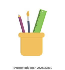 Material de la escuela de icono plano aislado en fondo blanco. Ilustración vectorial.