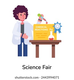 Un icono plano de la feria de ciencias  