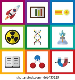 Flat Icon Science Set Of Attractive Force, Lecture, Diagram And Other Vector Objects. Also Includes Book, Dna, Engine Elements.