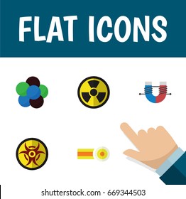 Flat Icon Science Set Of Attractive Force, Irradiation, Proton And Other Vector Objects. Also Includes Proton, Nuclear, Oxygen Elements.