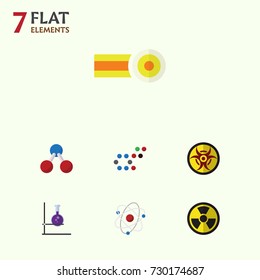 Flat Icon Science Set Of Danger, Chemical, Flask And Other Vector Objects. Also Includes Atom, Radiation, Hazard Elements.