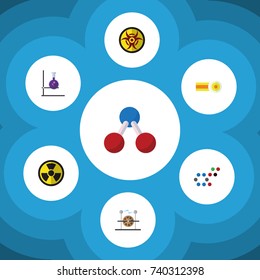 Flat Icon Science Set Of Danger, Chemical, Molecule And Other Vector Objects. Also Includes Molecule, Nuclear, Radiation Elements.