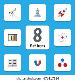 Flat Icon Science Set Of Diagram, Flame, Lecture And Other Vector Objects. Also Includes Telescope, Burner, Scope Elements.