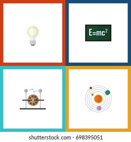 Flat Icon Science Set Of Electrical Engine, Milky Way, Theory Of Relativity And Other Vector Objects. Also Includes Relativity, System, Light Elements.